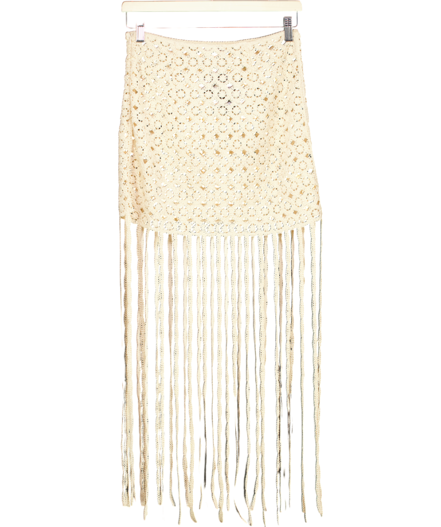 ZARA Beige Crochet Skirt With Fringe Hem UK S