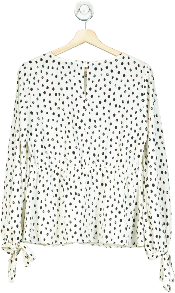 Oasis Ivory Polka Dot Printed Tie Cuff Top UK 12