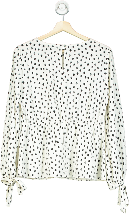 Oasis Ivory Polka Dot Printed Tie Cuff Top UK 12