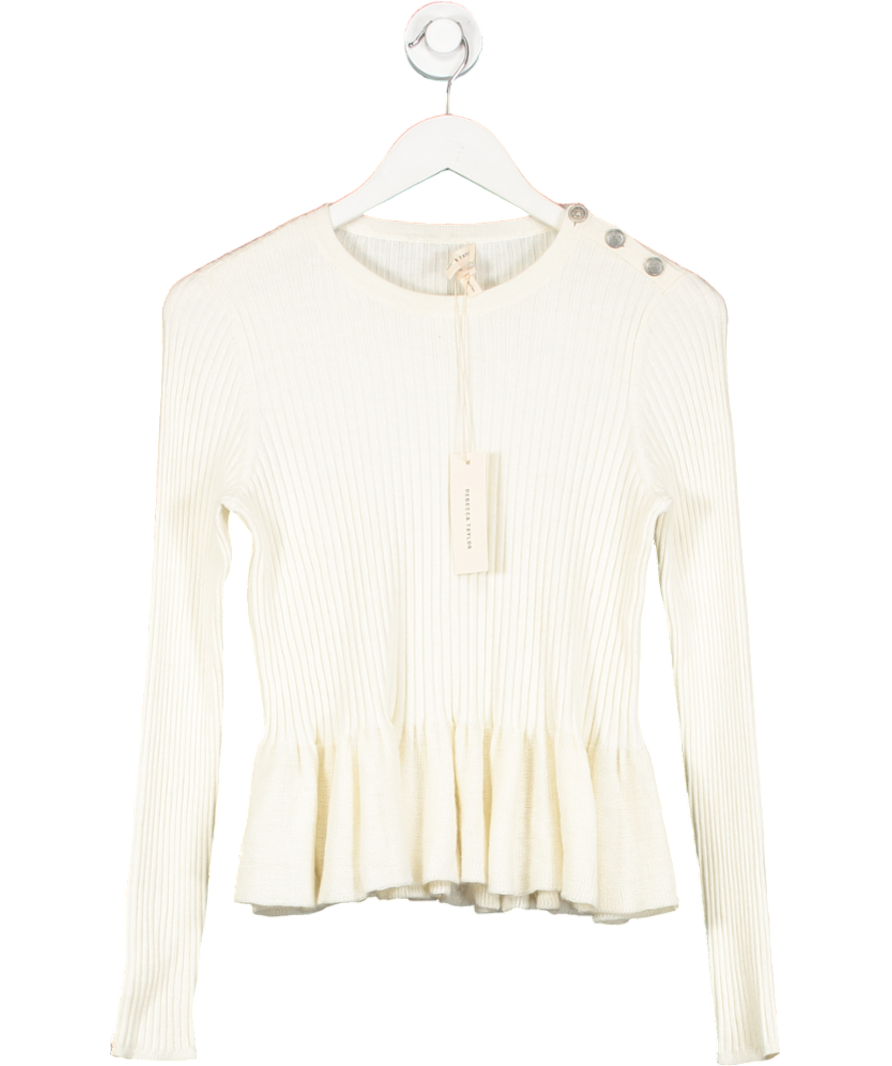 Rebecca Taylor Cream Ribbed Knit Peplum Top UK M
