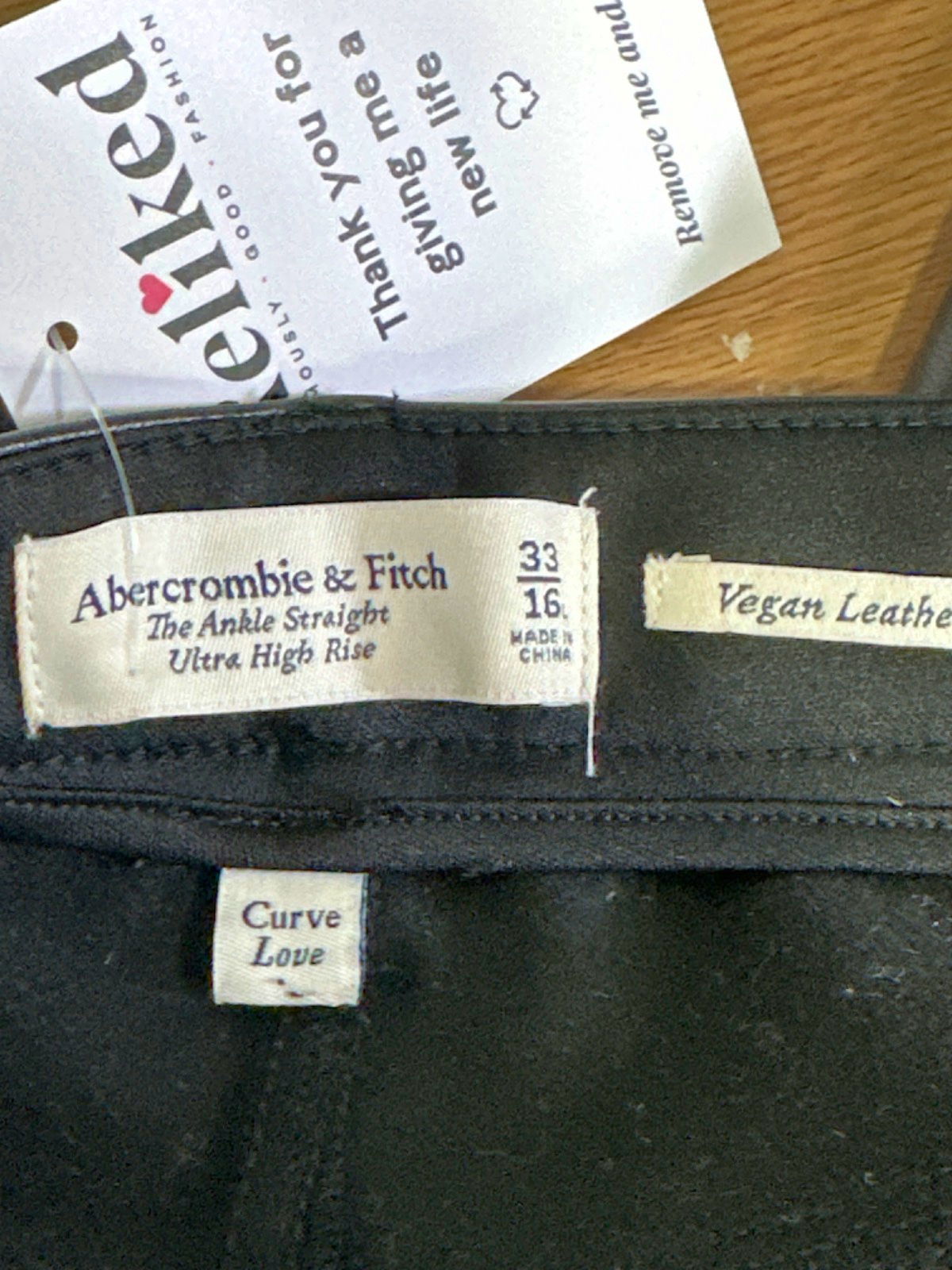 Abercrombie & Fitch Black The Ankle Straight Ultra High Rise Curve Love Vegan Leather Trousers UK 16