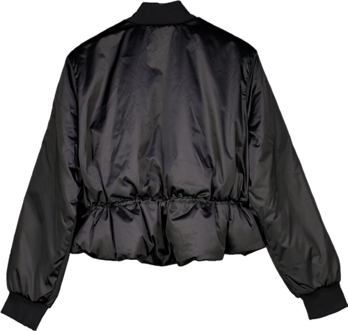 ADIDAS Originals Black Satin Three Stripe Cinched Waist Bomber Jacket UK 10