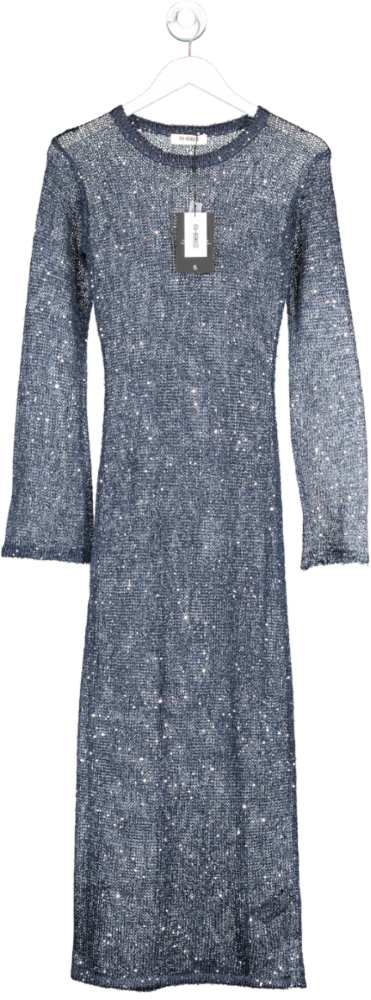 4th & Reckless Blue Navy Sequin Knitted Midaxi Dress - Sisca UK 8