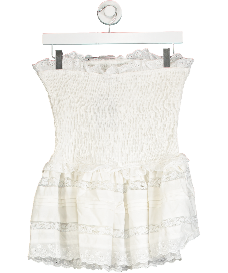 Peppermayo White Shirred Broderie Mini Dress UK S
