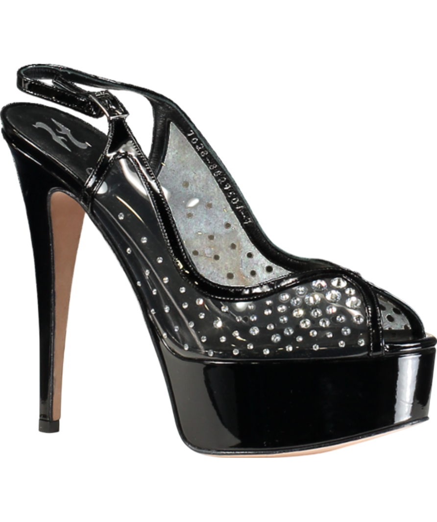 GINA Black Crystal Embellished Platfrom Peeptoe Heels UK 7 EU 40 👠