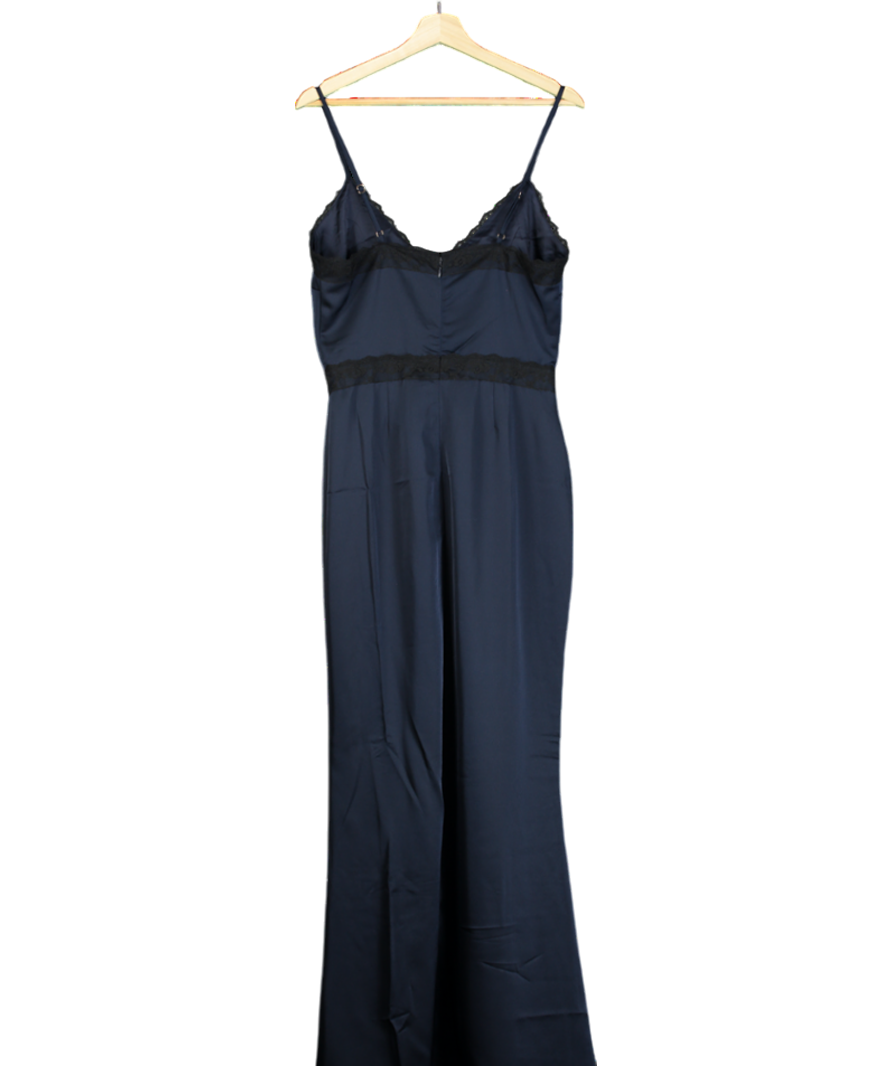 Club L Blue Navy Satin Cut-out Maxi Dress With Lace Trim UK 12