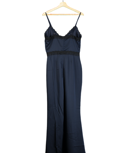 Club L Blue Navy Satin Cut-out Maxi Dress With Lace Trim UK 12