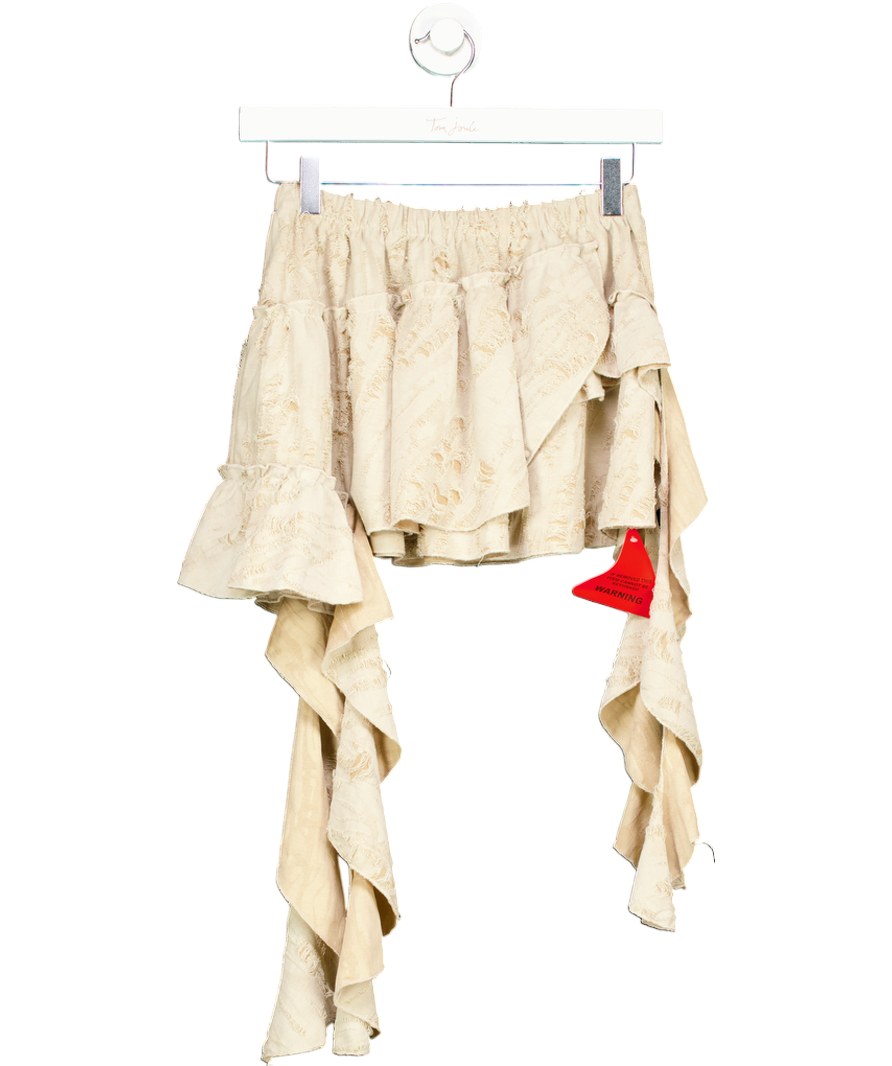 Ego Beige Distressed Mini Skirt With Layered Panels And Frill Detail UK 8