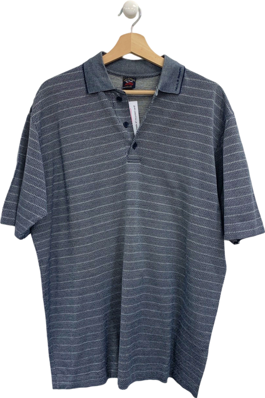 Paul & Shark Blue Patterned Polo Shirt UK L