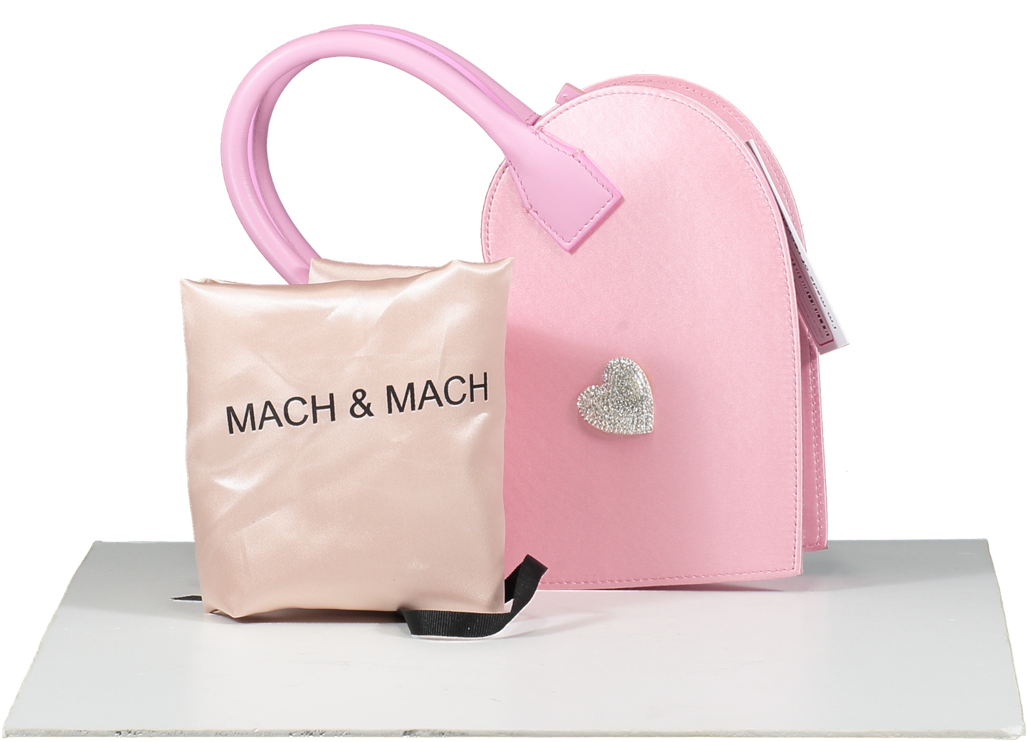 Mach & Mach Pink Satin Crystal-embellished Heart Tote Bag