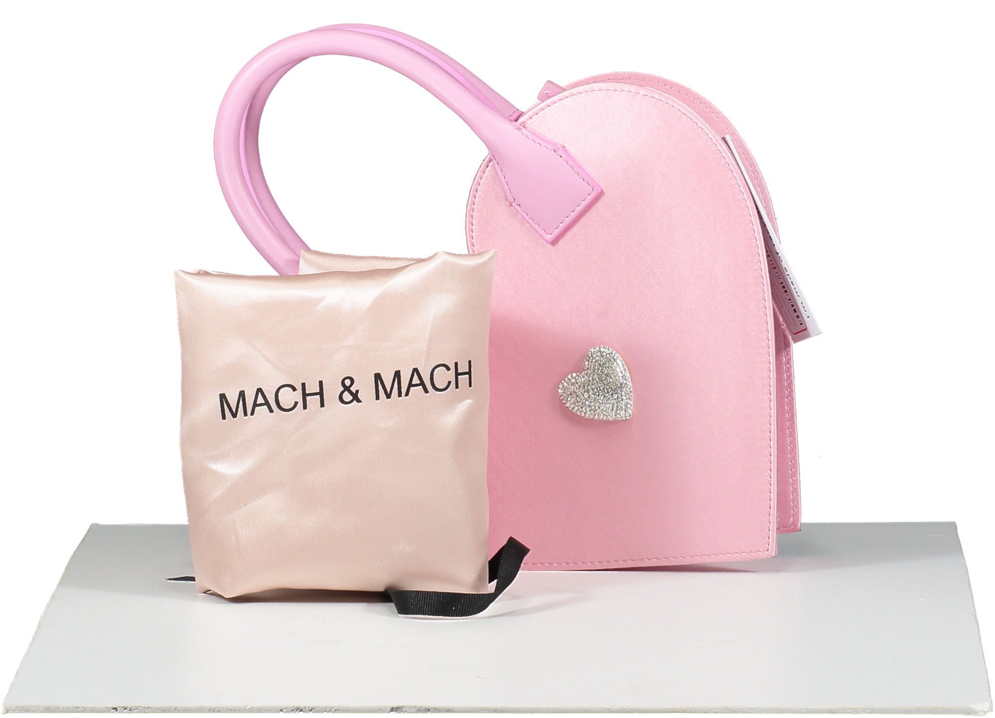Mach & Mach Pink Satin Crystal-embellished Heart Tote Bag