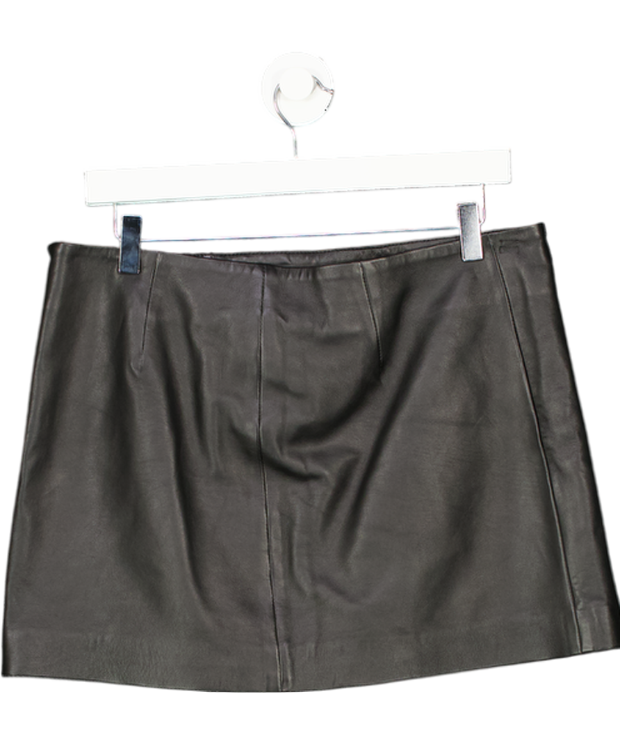 H&M Black Soft Real Leather Slit Mini Skirt UK 12