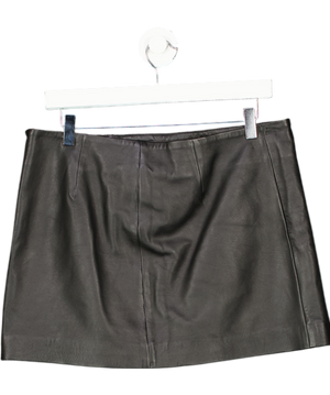 H&M Black Soft Real Leather Slit Mini Skirt UK 12