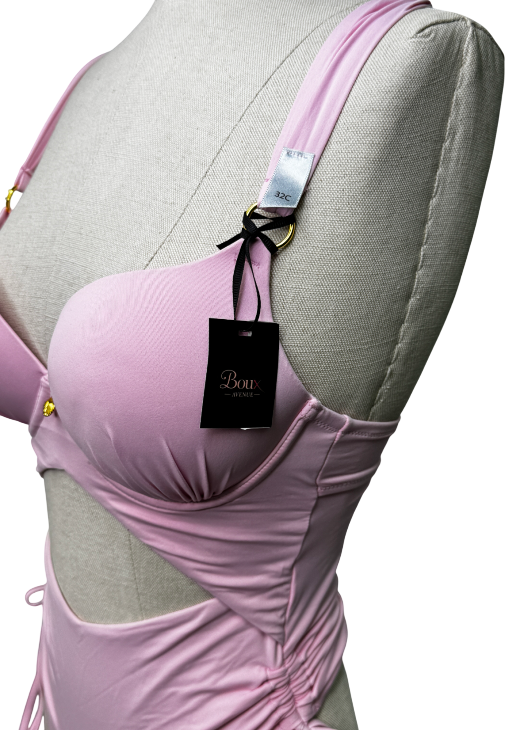 BOUX AVENUE Valentina Ruched Super Push Up Swimsuit - Pink UK 32C