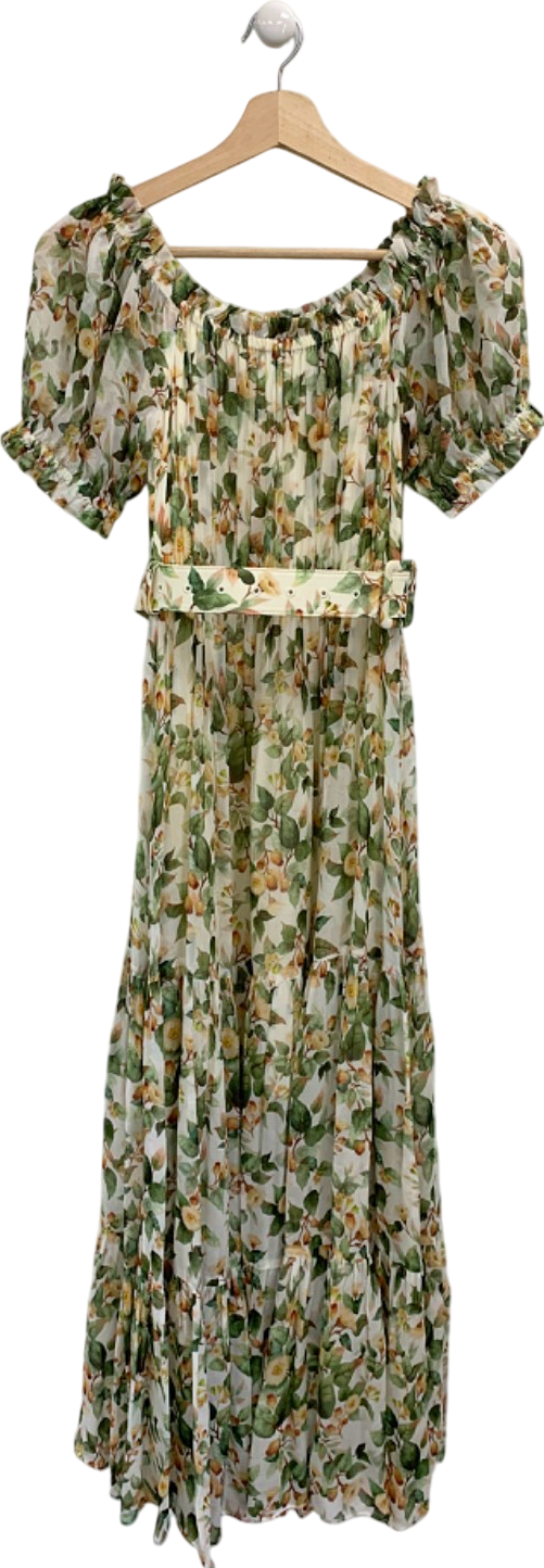 Goelia White Floral Pleated Midi Dress UK XS