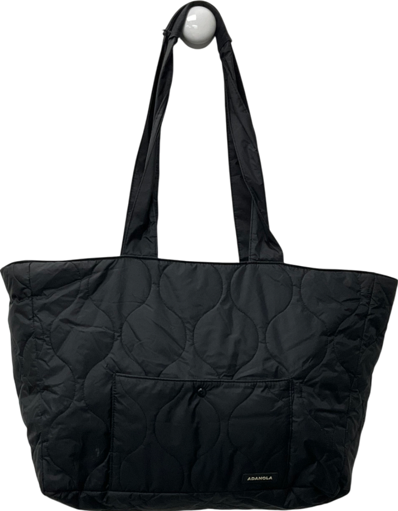 Adanola Black Quilted Nylon Tote Bag One Size
