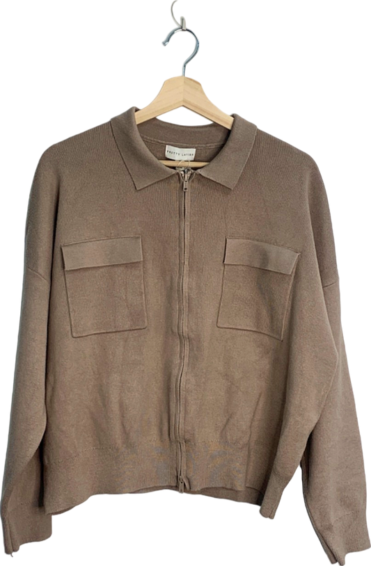Pretty Lavish Brown Zip-Up Collared Sweater UK S