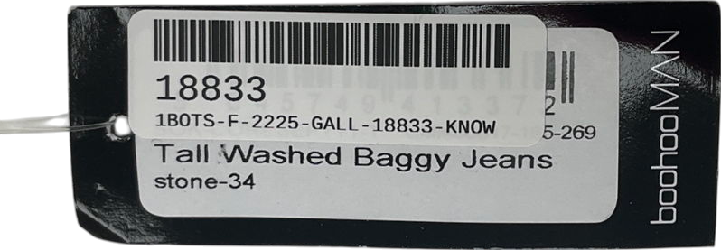 boohooMan Beige Tall Washed Baggy Jeans W34