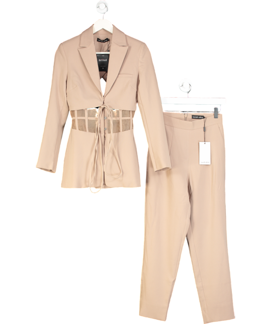 Lavish Alice Beige Sheer Satin Mix Corset Blazer Co-ord UK 6