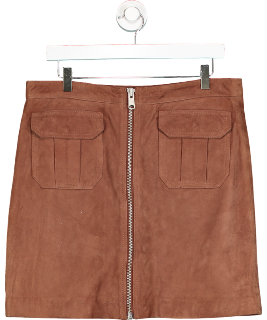 All Saints Brown Taylor Suede Skirt UK 14