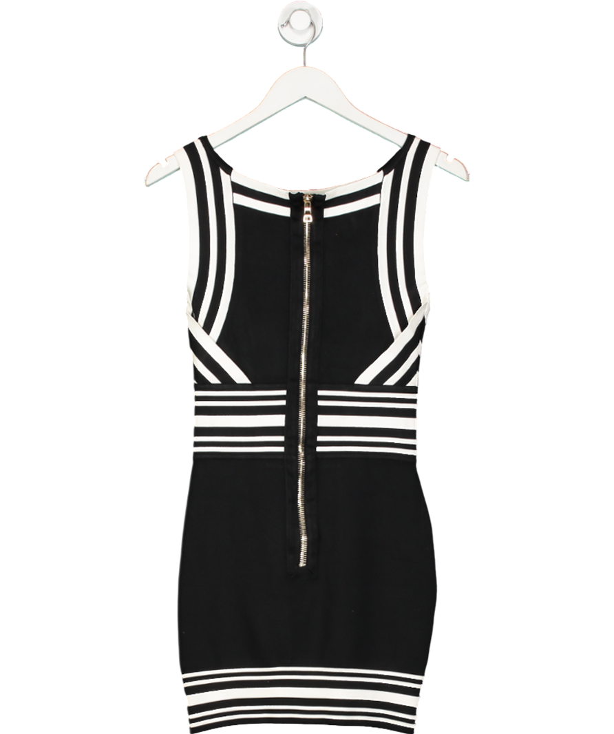 Balmain Black Square Neck Stripe Mini Dress UK 10