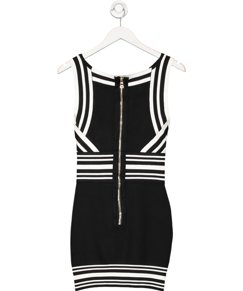 Balmain Black Square Neck Stripe Mini Dress UK 10