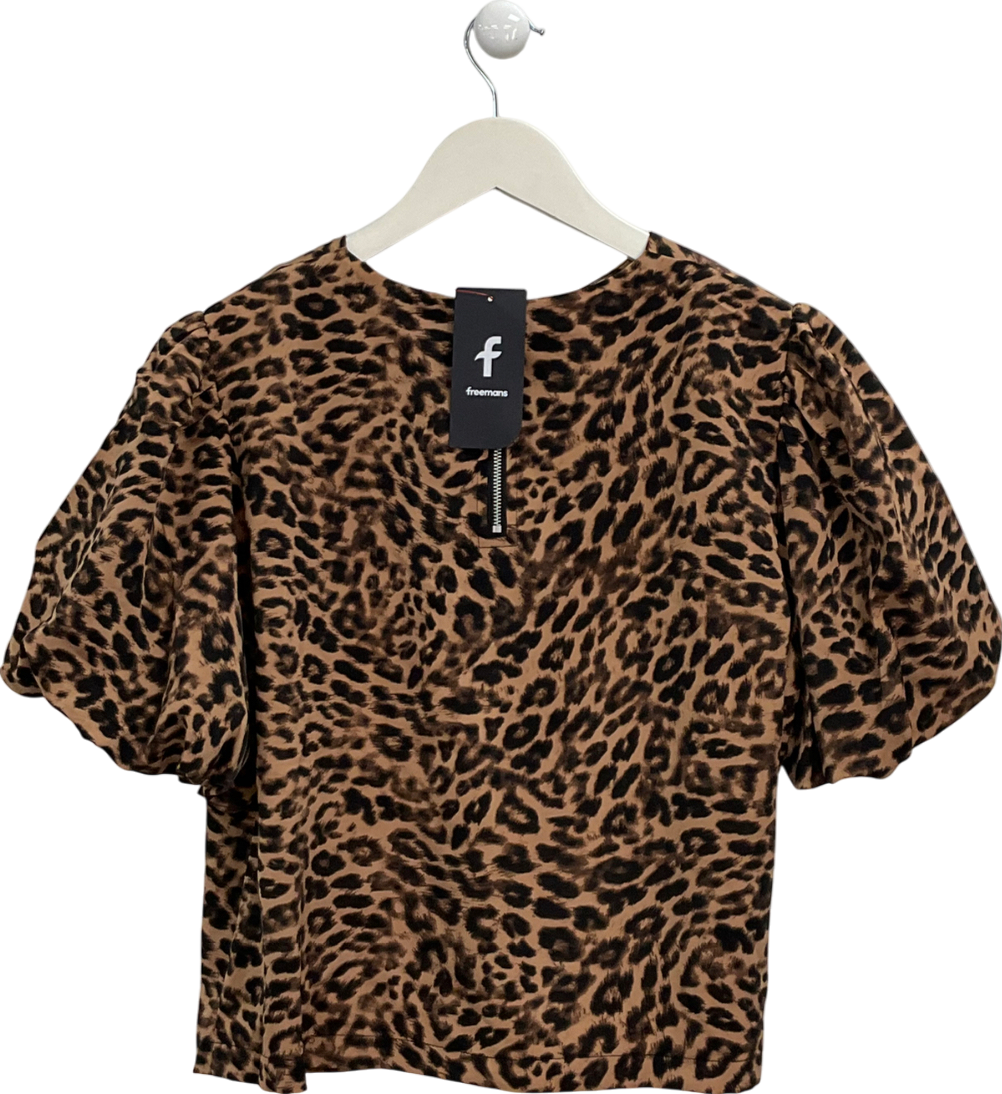 Freemans Brown Leopard Print Short Sleeve Top UK 10