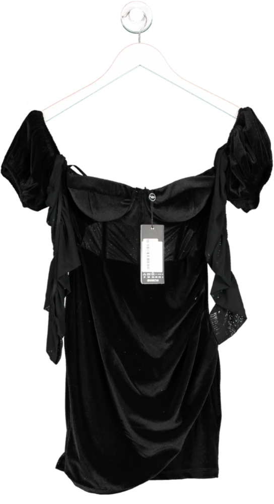 Club L Black Corset Detail Mini Dress With Mesh Sleeves UK 8