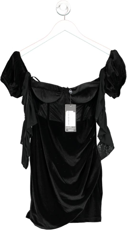 Club L Black Corset Detail Mini Dress With Mesh Sleeves UK 8