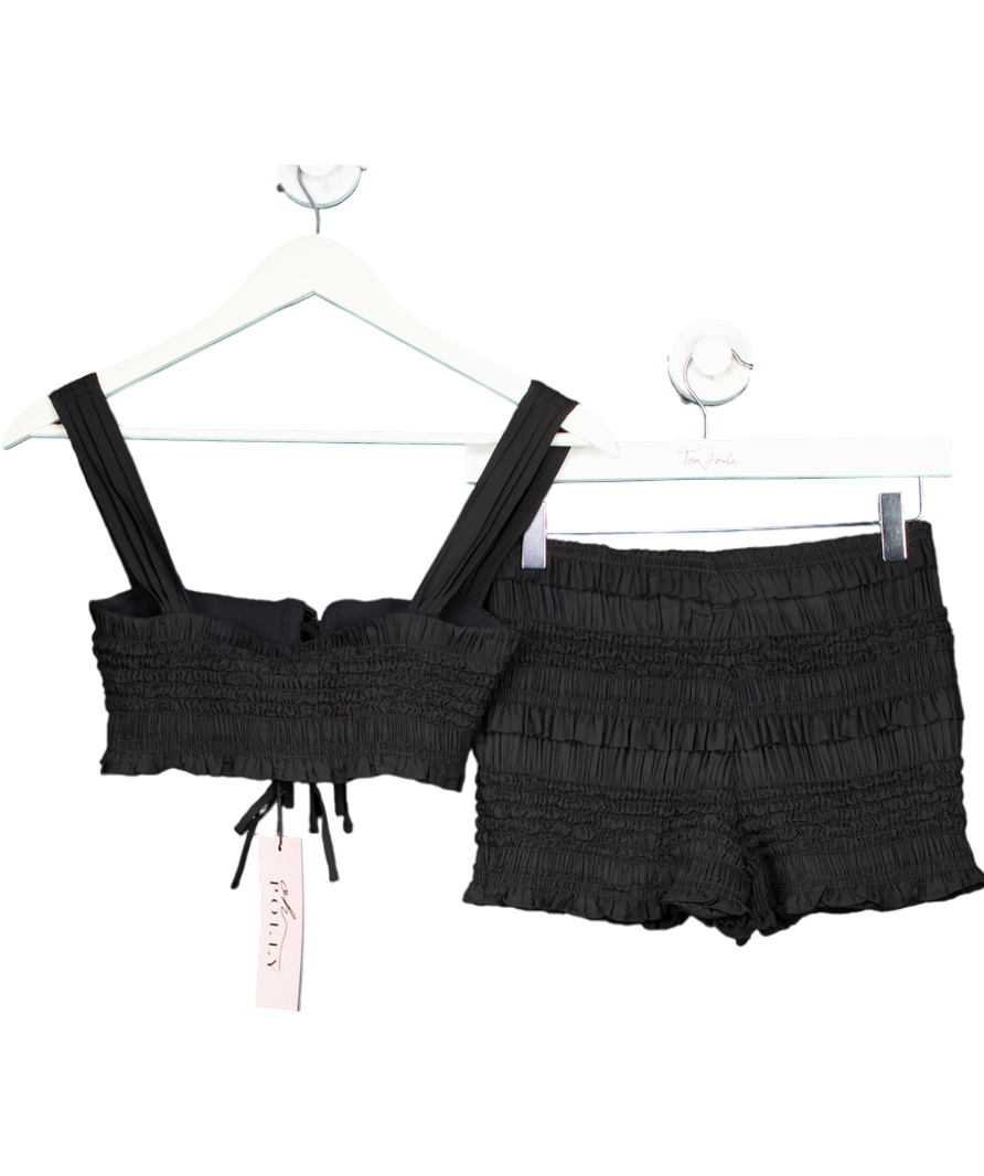 Oh Polly Black Orla Ruffled Mid-rise Shorts & Tie-front Crop Top UK 8