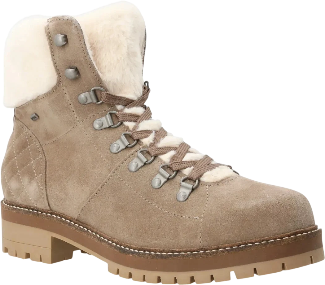 BARBOUR Beige Quilted Suede Faux Fur-trimmed Suede Boots UK 3 EU 36