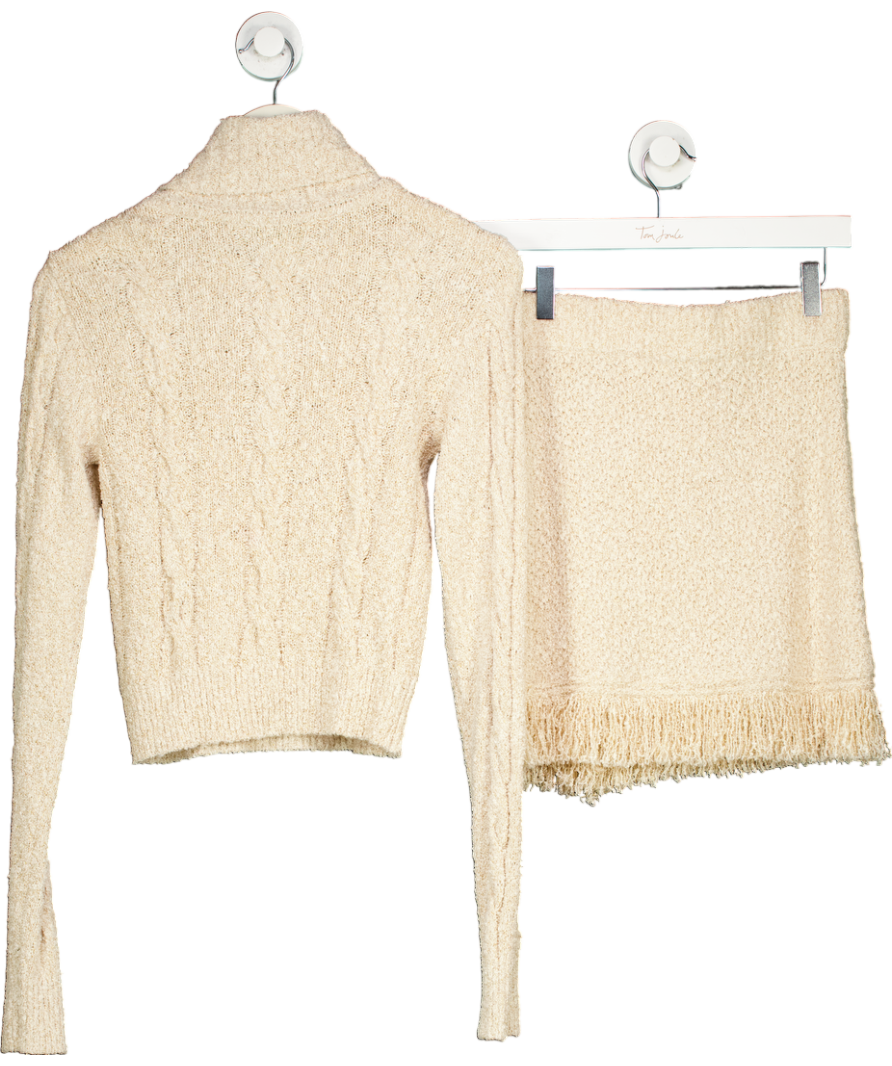 Asta Resort Beige 2-piece Angelina Cable Knit And Mini Skirt Set UK S