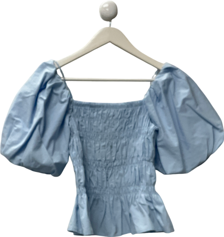 River Island Blue Shirred Square Neck Blouse UK 8