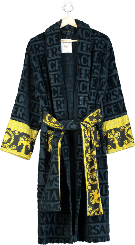 Versace Black and Gold Baroque Bathrobe UK M