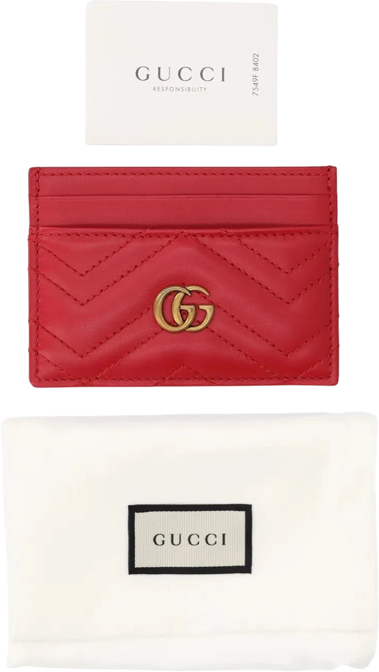 GUCCI Red Quilted Chevron Nappa Leather Gg Marmont Card Case One Size