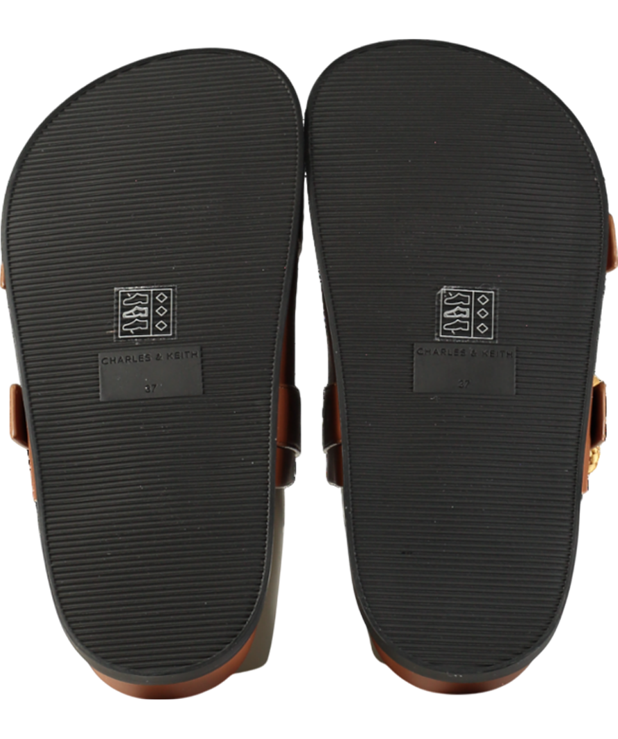 Charles & Keith Brown Woven Buckle Double Strap Sandals UK 4 EU 37 👠