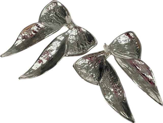 Metallic Silver Bow Stud Statement Earrings One Size