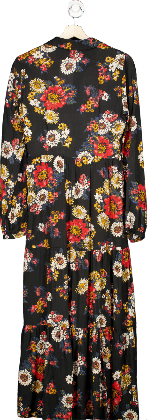 Zara Black Floral Tiered Long Floral Dress UK S