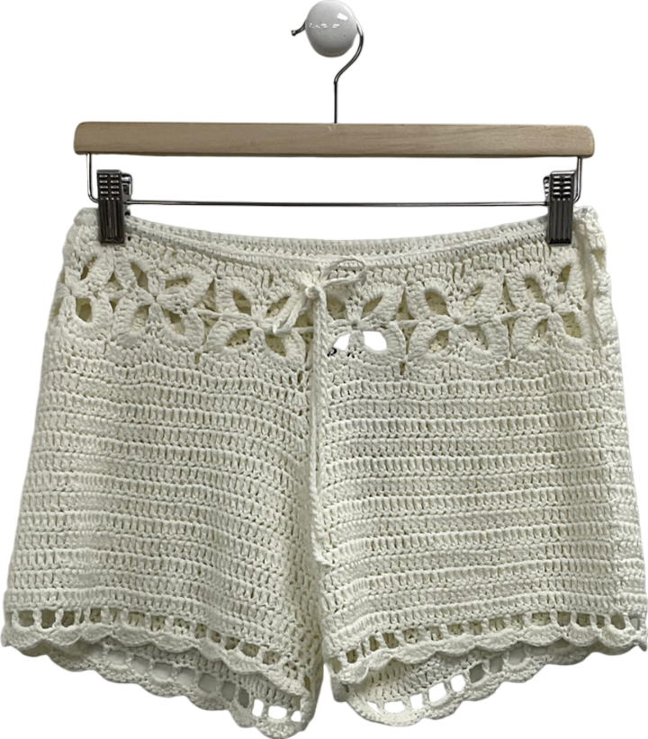 Superdown Cream Juliana Crochet Shorts UK L