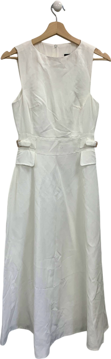 Karen Millen White Sleeveless Belted Dress UK 6