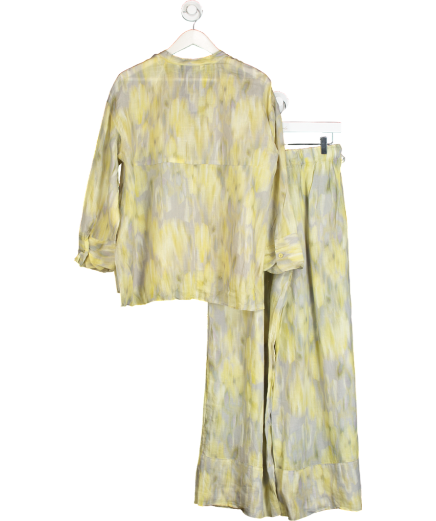 ZARA Yellow Ramie Button Down Tie Dye Effect Shirt  Uk L And Wide Leg Pull On Trousers UK S