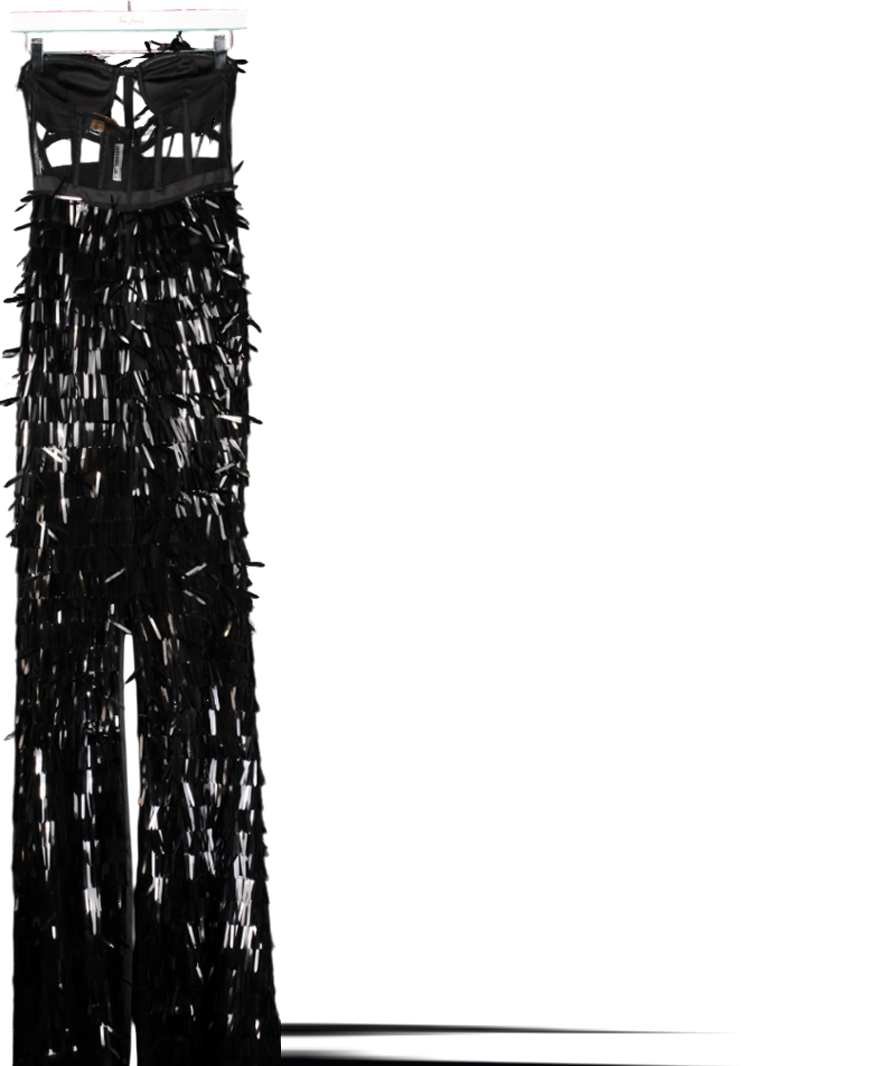 Fashion Nova Black Strapless Fringe Sequin Maxi Dress UK S