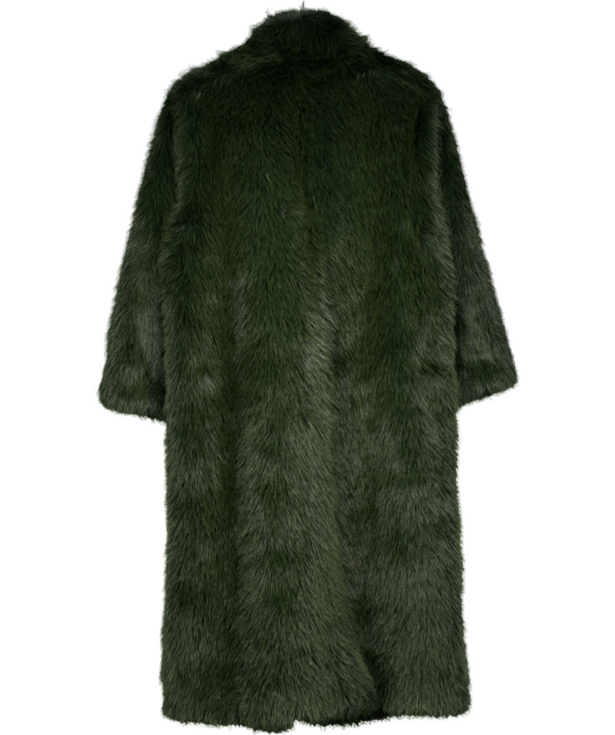 Never Fully Dressed Oversized Longline Faux Fur Coat In Bottle Green UK S