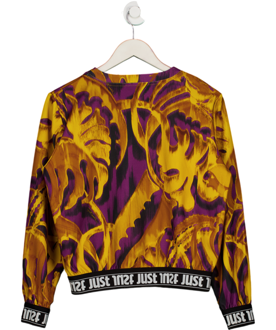 JUST CAVALLI Purple / Yellow Logo Tape Blouse UK XS