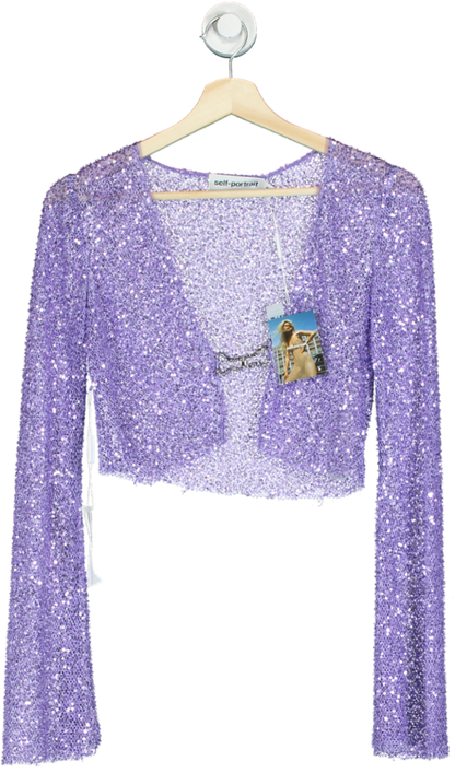 Self-Portrait Purple Beaded Cardigan UK 6