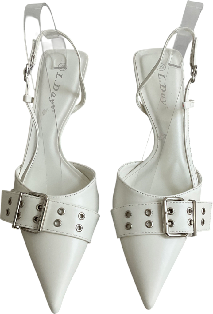L Day White Buckle Detail Sling Back Shoes UK 6 EU 39 👠