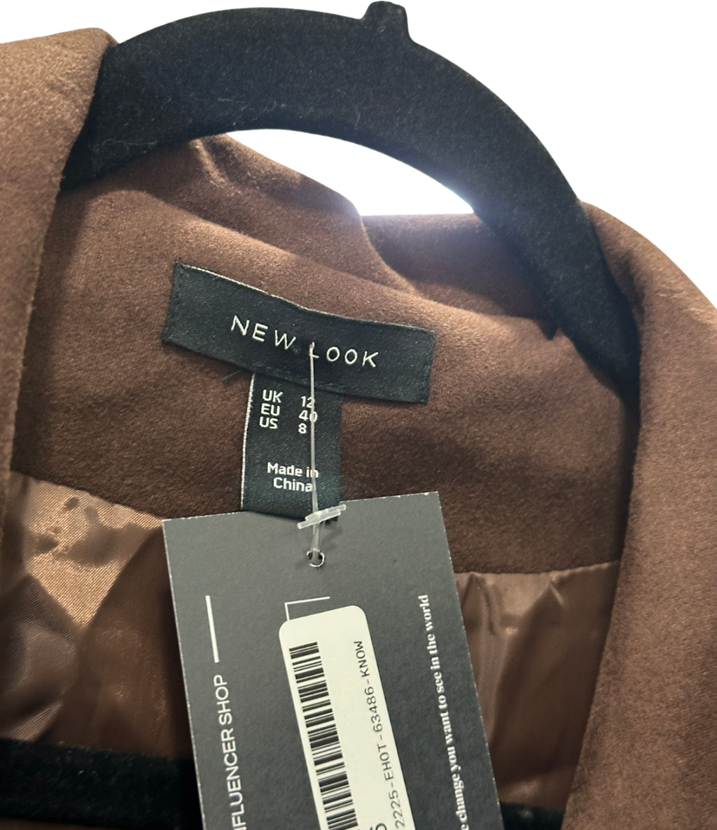 New Look Brown Faux Suede Button Up Jacket UK 12