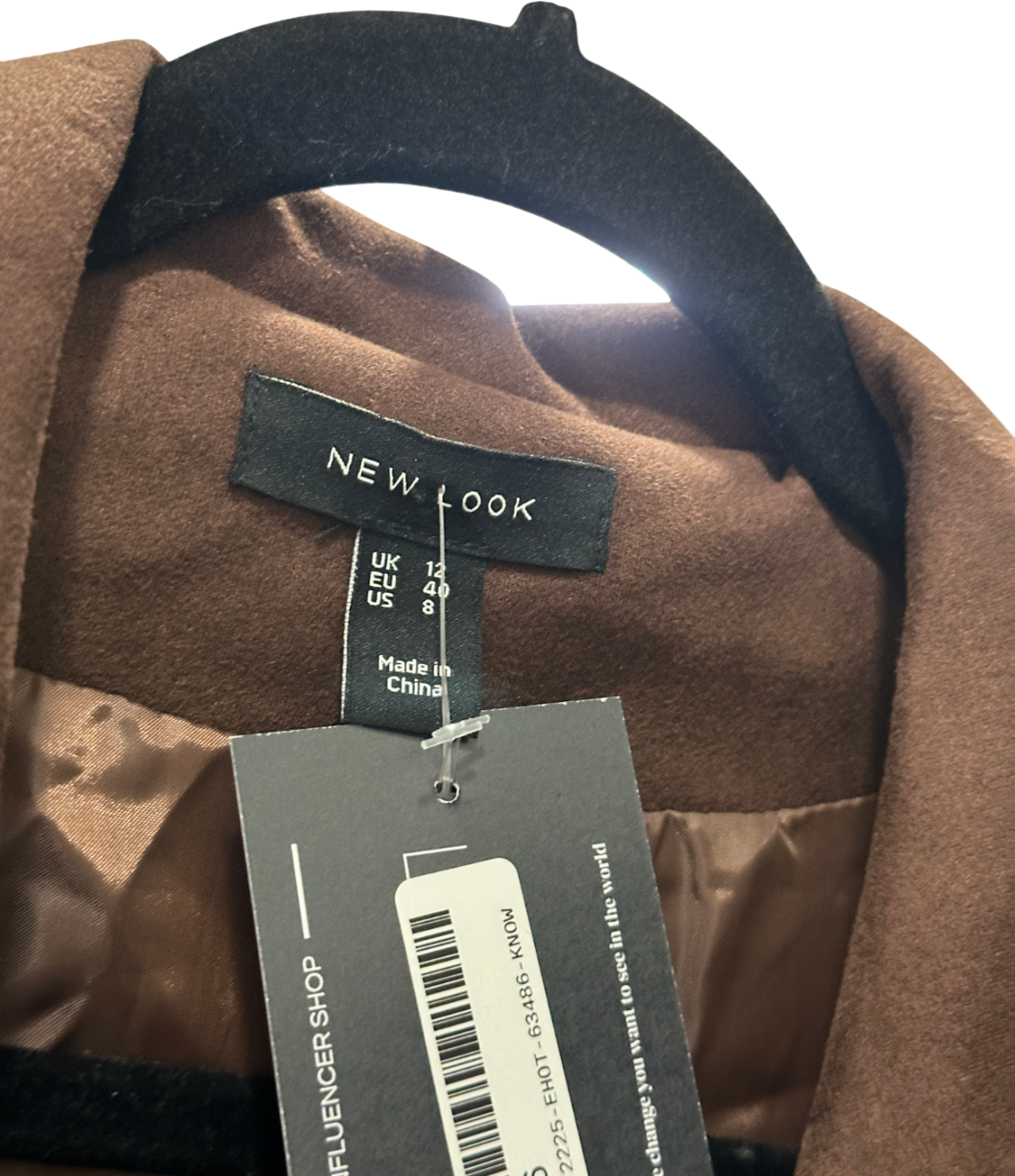 New Look Brown Faux Suede Button Up Jacket UK 12