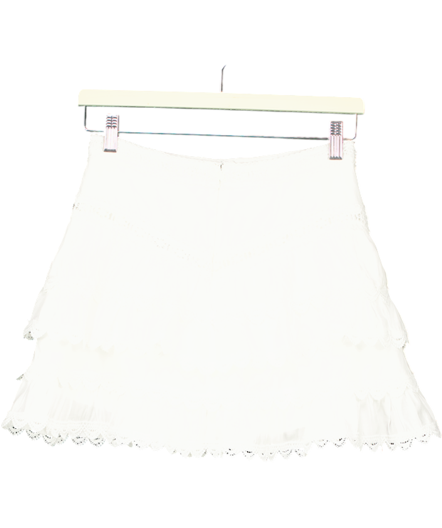 White Tiered Lace Trimmed Mini Skirt UK S
