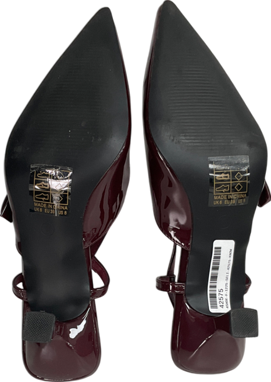 Glamorous Purple Slingback Kitten Heeled Shoes With Bow In Burgundy UK 6 EU 39 👠